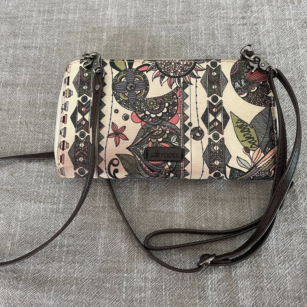 Sakroots Crossbody Wallet, Purse, Cellphone Carrier Floral Owl Coated Canvas! - Picture 3 of 8